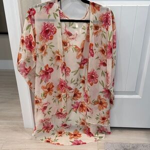 Elegant Floral Sheer Kimono Blouse